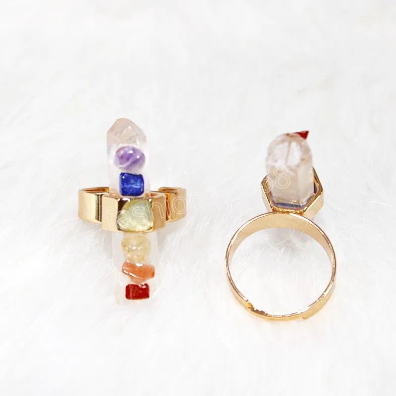 Onregelmatige Chip Stones Clear Quartz Ring voor Vrouwen 7 Chakra Goud Kleur Aanpasbare Vinger Sieraden Yoga Energie Balancing