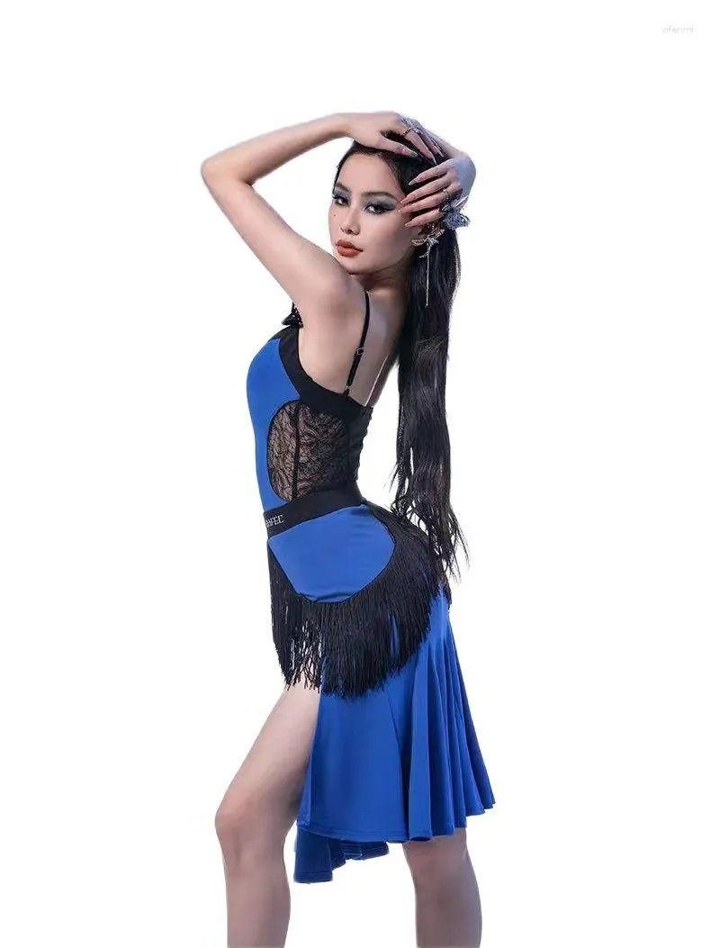 Sexy Latin Dance Dress - Women's Salsa, Rumba, & Ballroom Competition  Costume - Elegant Blue Stage Performance Outfit
