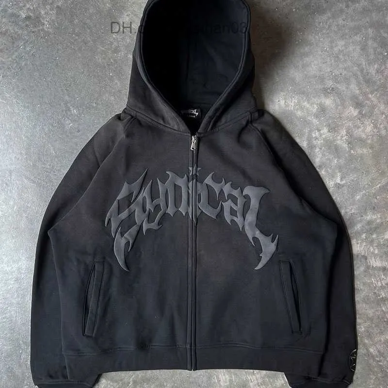 Herrtröjor tröjor 90 -talets hiphop kvinnors hoodie gotiska grafiska tryck hoodie blixtlås jacka veckade y2k överdimensionerade gata mode mäns tröja topp z230802