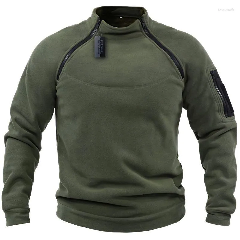 Sudaderas con capucha de manga larga para hombre, sudaderas con capucha de lana con doble cremallera, camisetas tácticas militares, chaqueta cálida para exteriores