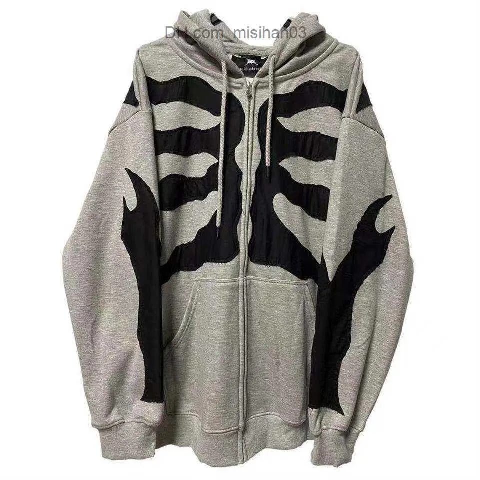 Herren Hoodies Sweatshirts 2021 Harajuku Y2K Gothic Plus Size Reißverschluss Hoodie Damenmode Retro Ins Unregelmäßig bedruckt Langarm Kostüm Totenkopf Sweatshirt Z230802