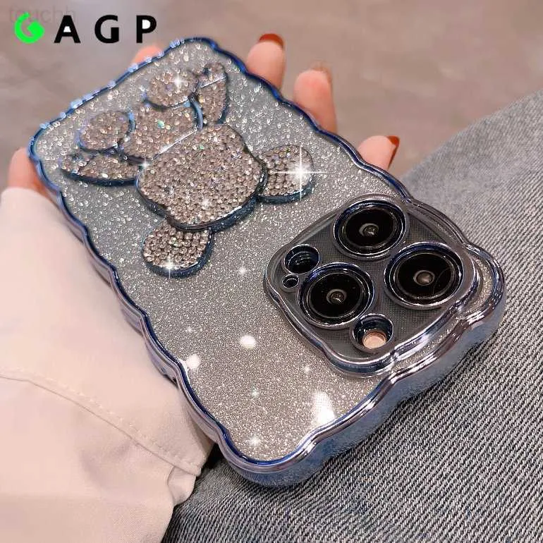 Étuis pour téléphones portables Glitter Bling Strass Diamant Ours pour iPhone 11 12 13 14 Pro Max SE 7 8 14 Plus XR 14pro Xs Max Placage Couverture Souple L230731