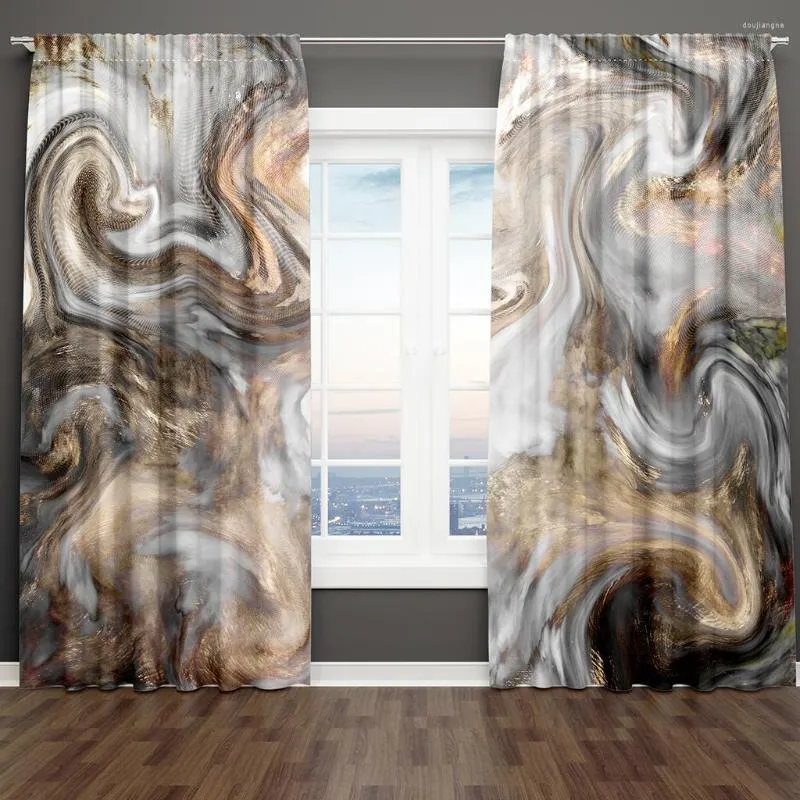 Gordijn 3D Klassieke Marmeren Textuur Goud Zwart Rock Twee Drape Dunne Gordijnen Voor Woonkamer Slaapkamer Decor 2 Stuks