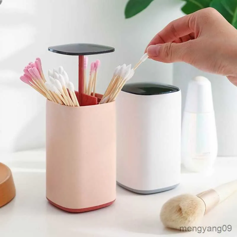 2st Toothpick Holders Pop-Up Cotton Swabs Box Toothpick Holder Tooth Pick Automatic Dispenser Press Can Cotton Container Living Room Table Decor R230802