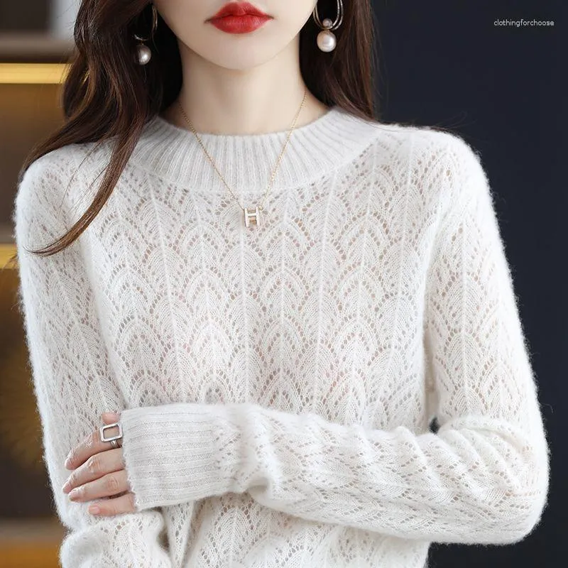 Women's Sweaters Spring Autumn Women Half Turtleneck Cashmere Sweater Thin Slim Soft Knitted Pullovers Crochet Knitwear Hollow Out Jumper