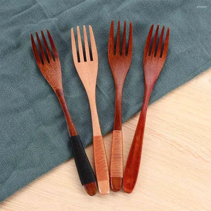 Ensembles de vaisselle en bois 2PCS Riz Soupes Céréales Dîner Kit Vaisselle Cuillère Fourchette