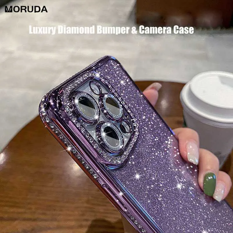 İPhone 14 Pro Max Luxury Elmas Kılıf için Cep Telefon Kılıfları Glitter Shinny Lens Protector Yumuşak Silikon Kapak İPhone 11 12 13 Pro XS MAX X XR L230731