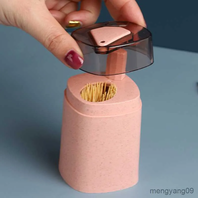 2pcs Toothpick Holders Creative Toothpick Holder Automatic Toothpick Dispenser Wheat Straw Toothpicks Container Push Pop-up R230802