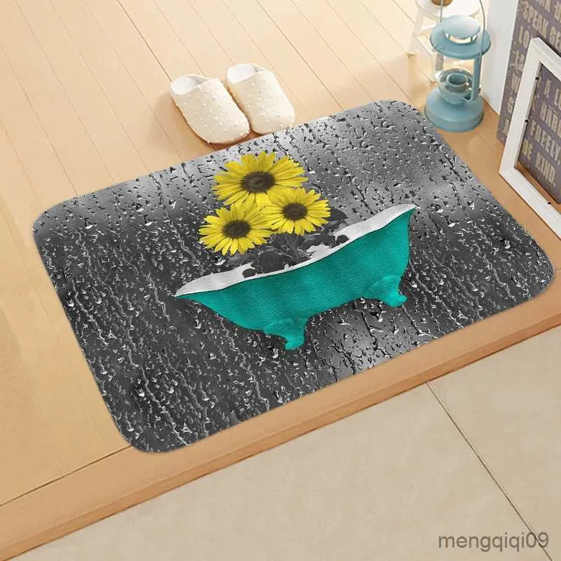 Carpets Cartoon Sunflower Printed Entrance Floor Mat Anti-slip Bedroom Living Room Balcony Bathroom Area Rug Soft Carpet Home Decoration R230802