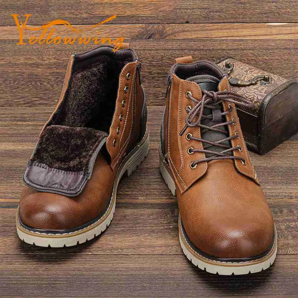 Bottes 40-46 bottes d'hiver en cuir synthétique pour hommes chaussures de neige rétro chaudes antidérapantes pour hommes # DM5251 L230802