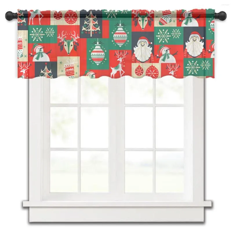 Curtain Christmas Gift Snowman Santa Pine Kitchen Small Tulle Sheer Short Bedroom Living Room Home Decor Voile Drapes