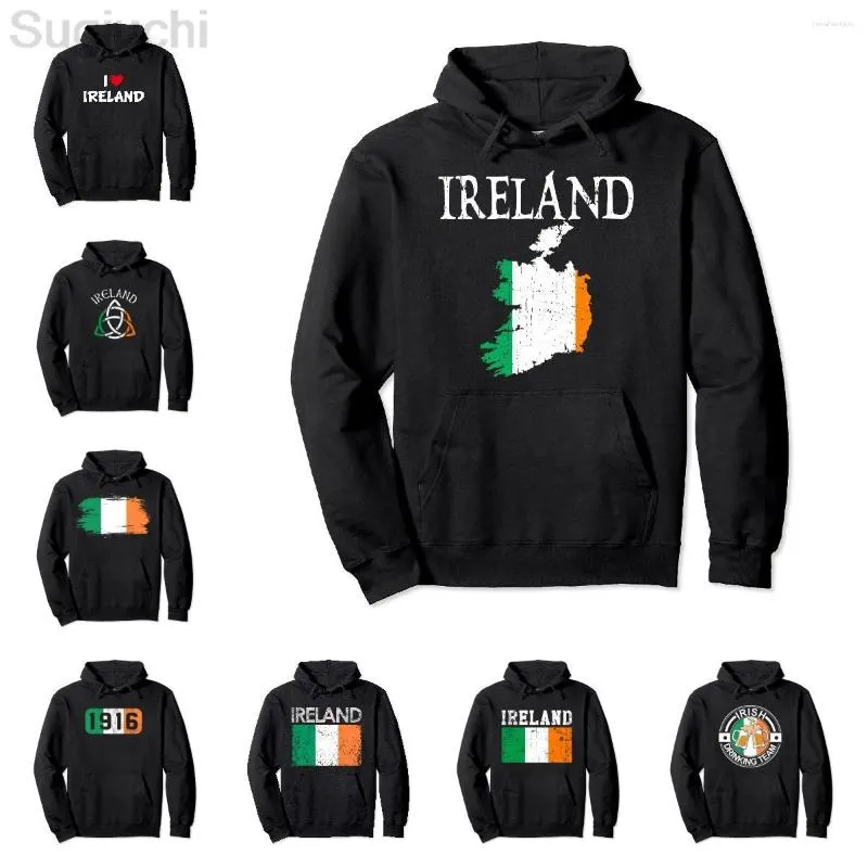 Moletom Com Capuz Masculino Vintage Bandeira da Irlanda Bandeira da Irlanda Orgulho Pulôver com Capuz Homens Mulheres Unissex Algodão Homem Estilo Hip Hop Moletom