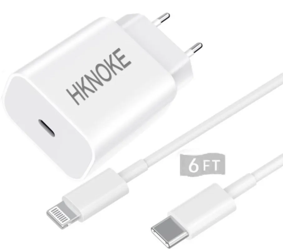 HKNOKE HÖG KVALITET Fullt 20W USB C Fast Charger med 6ft USBC -kabeltyp C Power Adapter för iPhone 13/13mini/Pro/13 Pro Max/12/12 Mini/12 Pro/AirPods