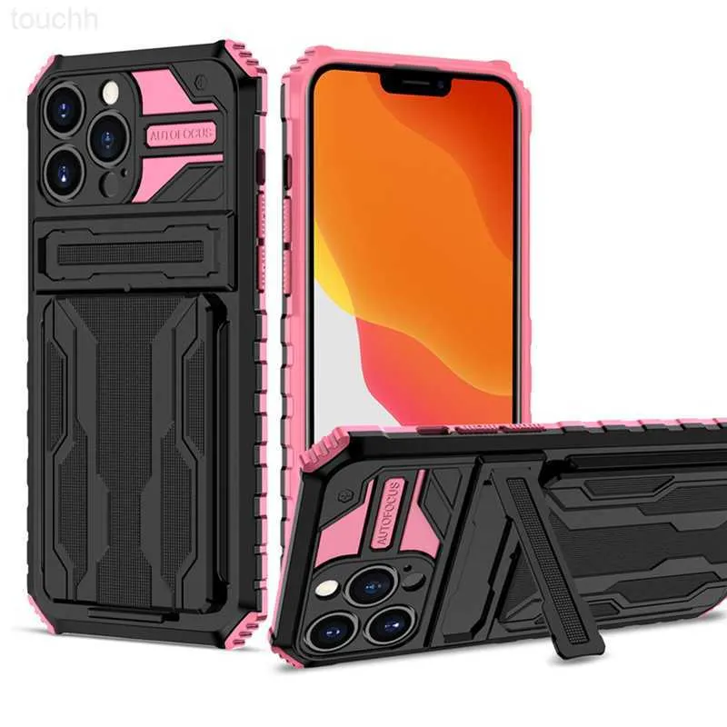 Capas de telefone celular Suporte de cartão de carteira PC + TPU Capa à prova de choque para iPhone 11 12 13 Pro Max XR 8 7 Plus 13Promax IPhon13 I Phone 13Pro Capa traseira L230731