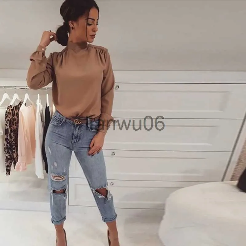 Blusas De Mujer Camisas Oficina Dama Casual Pajarita Vendaje Tops Y Blusa Manga Larga Cuello Alto Color Solido Camisas De Moda 2020 Otono Elegante Tops J230802 De 13 78 DHgate