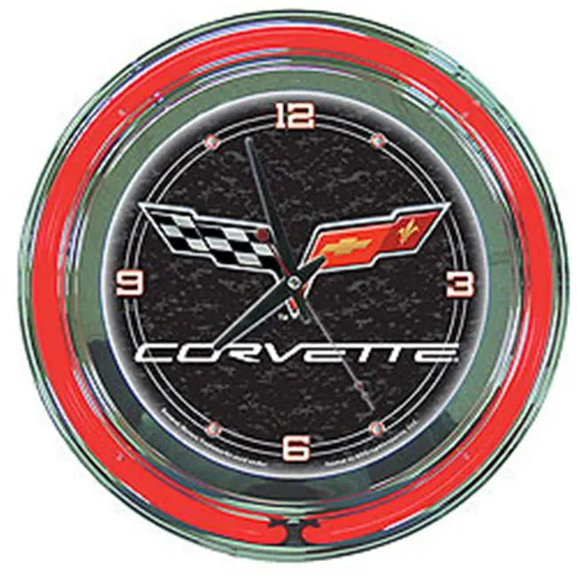 Corvette C6 14 Neon-Wanduhr, Schwarz