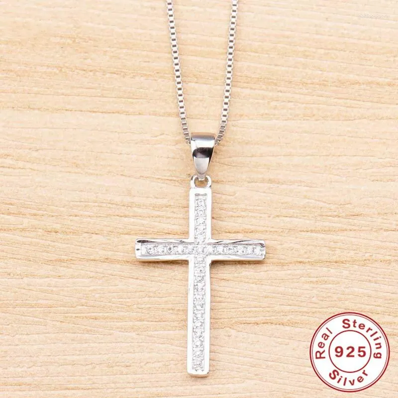 Chaînes en argent sterling 925 collier et pendentif dames mode croix Zircon bijoux accessoires