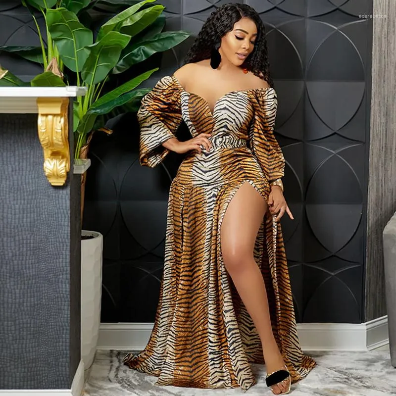 Sexy Maxi Dress: Leopard/Stripe Mermaid Gown - Off Shoulder