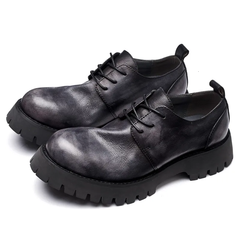 Geklede Schoenen Moderne Britse Stijl Dikke Bodem 5 Cm Casual Zacht Leer Oxfords Man Grote Kop Verhoogde Wedge Flatforms 230801