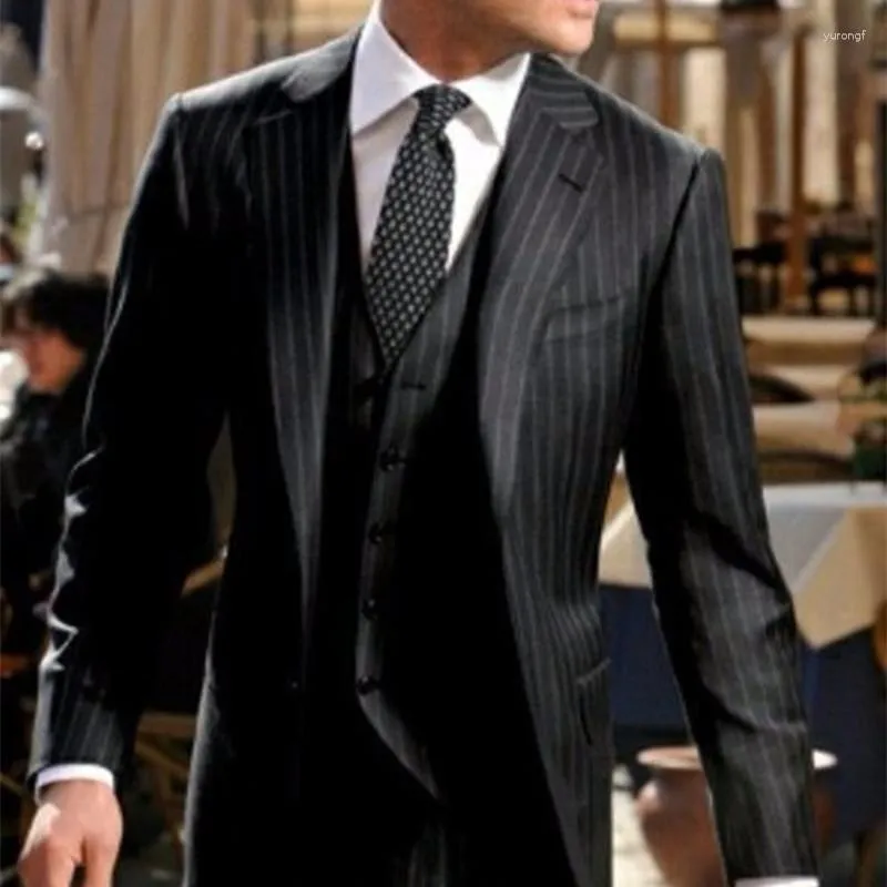 Мужские костюмы Black Stripes Business Men Slim Fit Официальные смокинги для свадебного офиса для свадебного офиса итальянский дизайн (жилет брюк куртки)