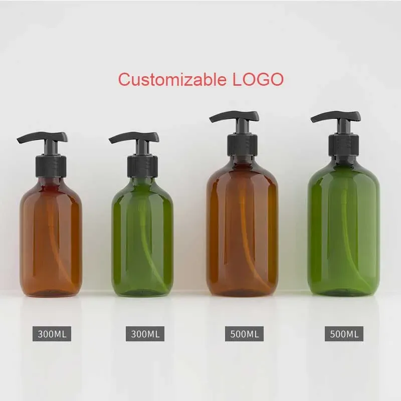 Wholesale 300ml 500ml brown green PET round shoulder lotion shampoo shower gel hand soap empty bottle bottle bottling Customizable LOGO