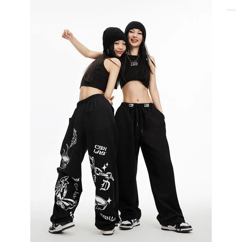 Pantalon Femme Deeptown Y2k Streetwear Baddie Pantalon de survêtement Femme Noir Gothique Baggy Jogger Hippie Cool Casual Pantalon de Sport Kpop Vintage