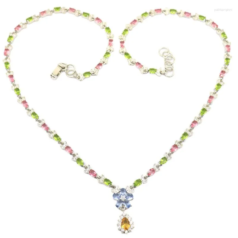Cadenas de 22 x 10 mm, multicolor, impresionantes espinelas moradas, peridoto, citrino, rubíes de sangre, morganita rosa, circonita cúbica, uso diario, plata_voghion.com