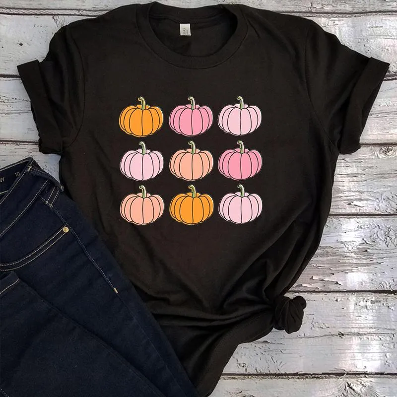 Women's T Shirts Pumpkin Shirt Fall Vintage Clothes Retro Halloween Gothic Thanksgiving Kawaii