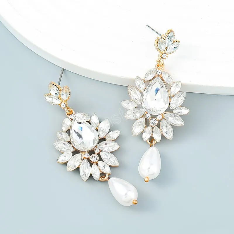 Modefärg Rhinestone dingle örhängen för kvinnor mode imitation pärla smycken diamant inlagd blommaörhängen accessorie