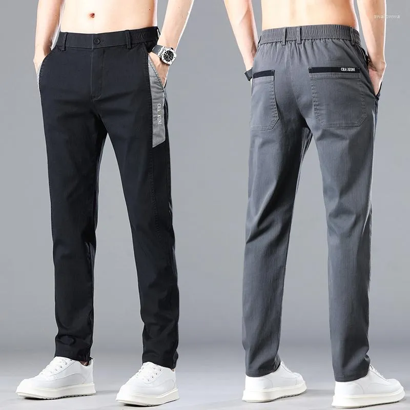 Pantalons pour hommes printemps été mince Stretch décontracté conception de couleur contrastante mode d'affaires coréenne taille élastique pantalon marque masculine