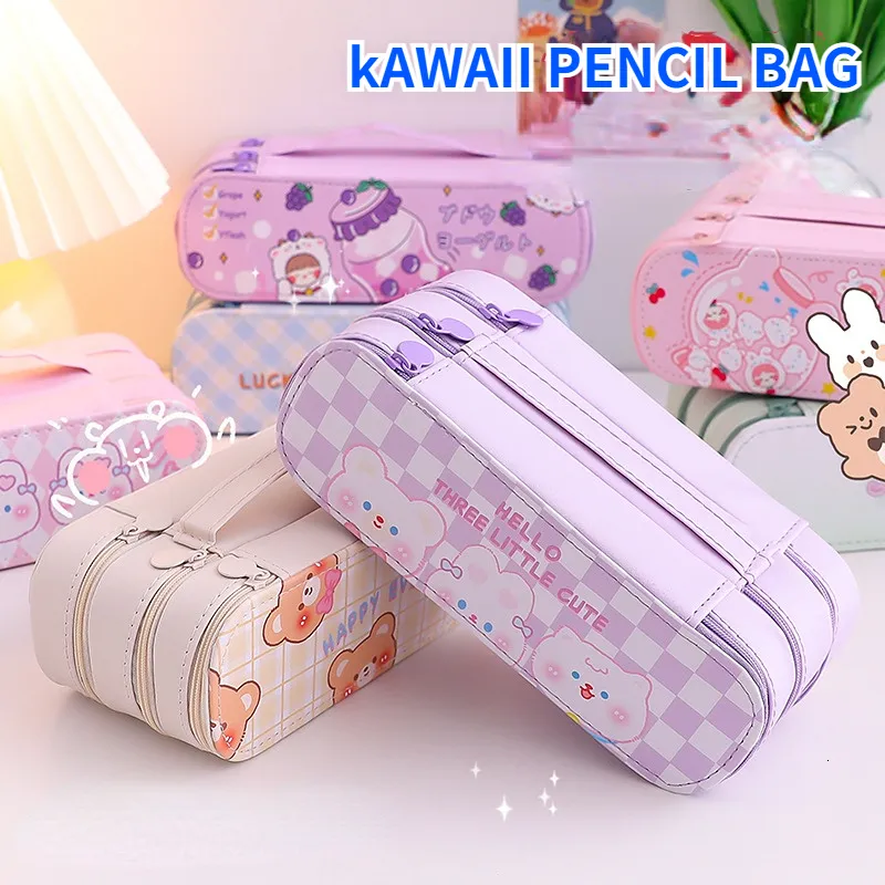 Crayon Sacs Mignon Multicouche Cas Grande Capacité Esthétique Papeterie Anime Sac Boîte pour Filles Organisateur Kawaii Fournitures Scolaires 230802