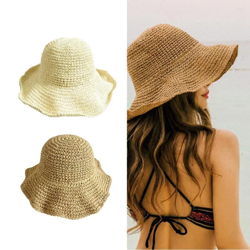 Wide Brim Hats Women's Outing Straw Hat Sun Visor Holiday Cool Folding Seaside Beach Tide Summer Large