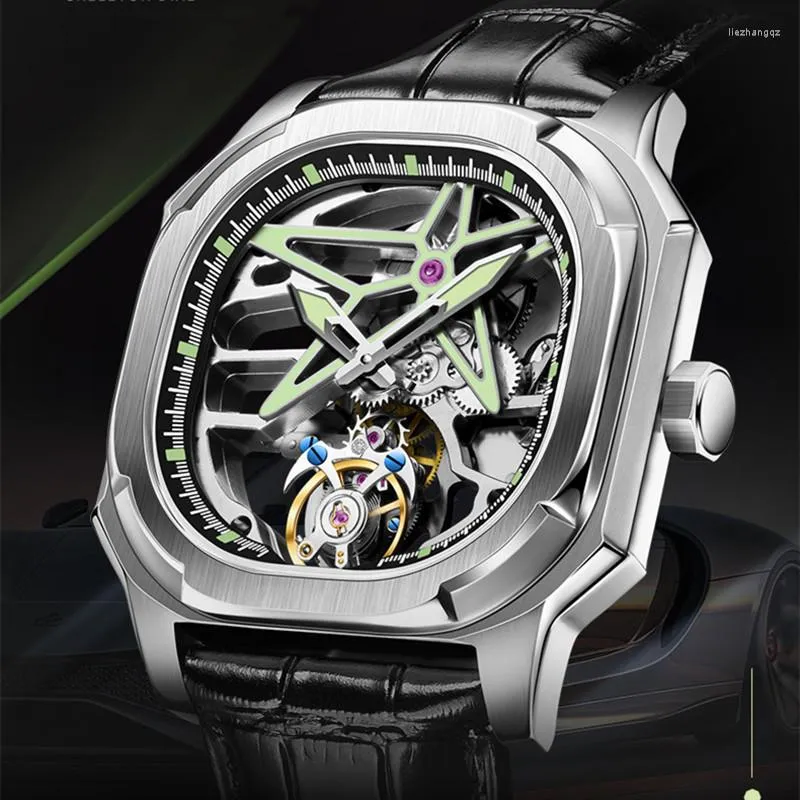 Orologi da polso AESOP Real Flywheel Tourbillon Orologi meccanici per uomo Sappire Luminous Skeleton Hollow Tonneau Orologio maschile Relogio Masculino