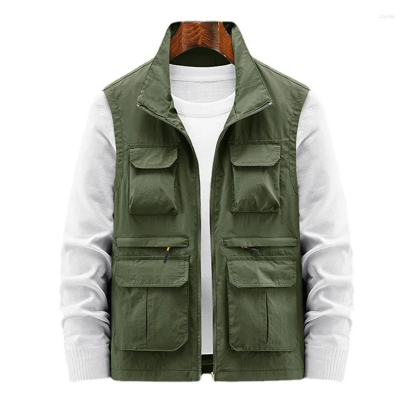 Heren Vesten 2023 Mannen Multi-Pocket Klassieke Vest Mannelijke Mouwloze Effen Jas Werk Vest Pographer Tactische Mesh Jas kleding