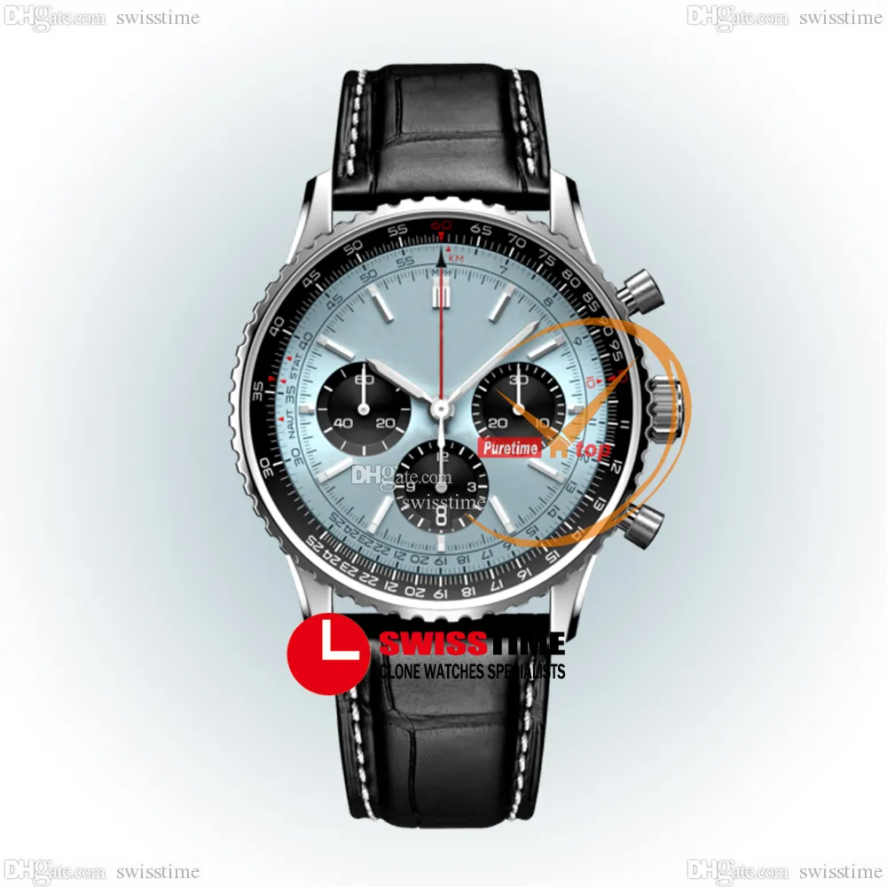 BLS Navitimer B01 ETA A7750 cronografo automatico orologio da uomo ICE blu quadrante nero in pelle con linea bianca AB0138241C1P1 Super Edition Reloj Hombre Swisstime B2