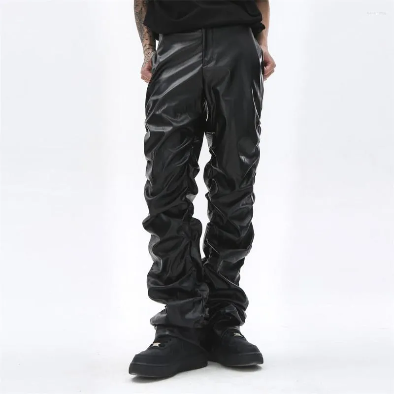 Men's Pants 2023 Spring Black Punk Style Design BrightPants MensFashion Hip Hop Loose Casual High Street Nine Point Trousers