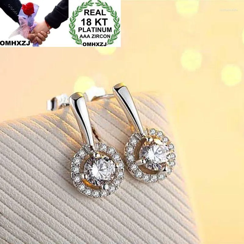 Pendientes de tuerca OMHXZJ, venta al por mayor, moda europea, fiesta de mujer y niña, regalo de boda, circón blanco redondo, oro de 18 quilates, EA249