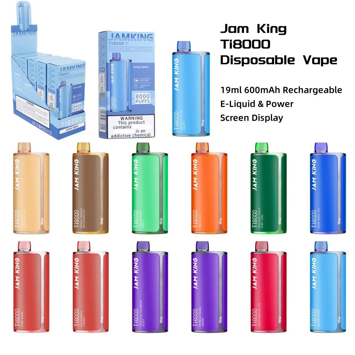 JAM King Vapes 8000 Puff Vape Deechable Mesh Bobine Jetable Vape 19ml