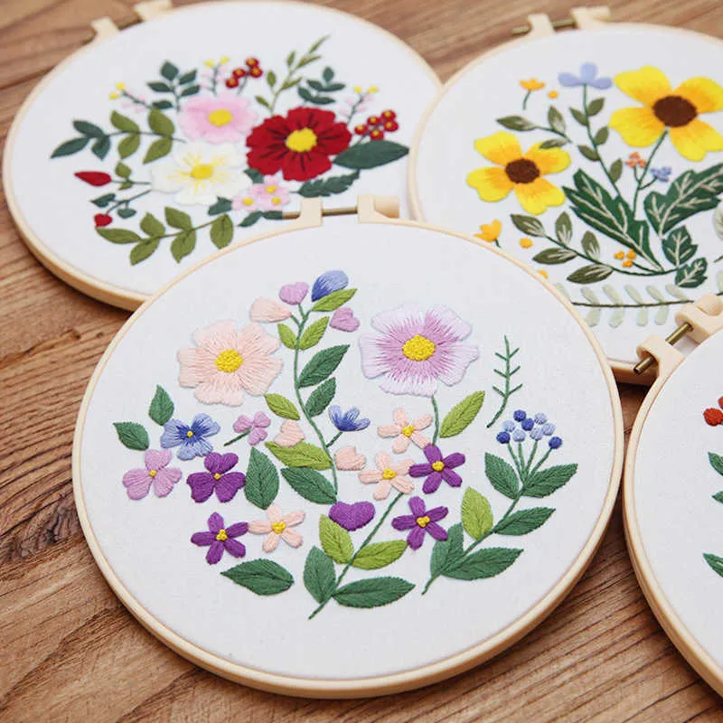 Produtos de estilo chinês Fácil Flor Bordado DIY para Iniciante Padrão Impresso Ponto Cruz Hoop Set Needlework Costura Arte Artesanato Decoração de Casa