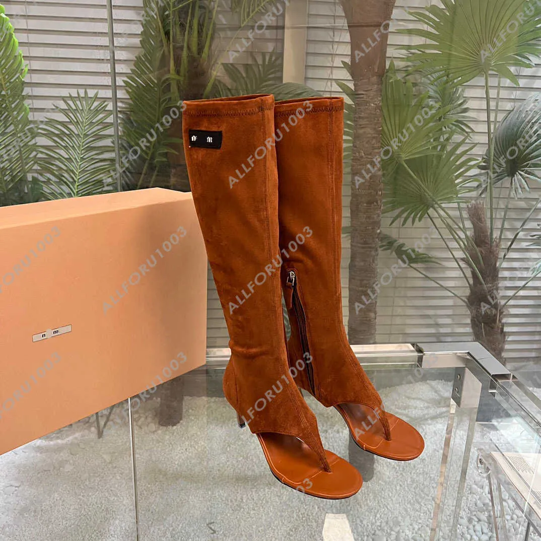 Designer botas altas sobre o joelho mulheres botas marrons flip flops joelho aberto botas altas gladiador coxa alta branco salto fino apontou toe sapatos tamanho EUR 35-39