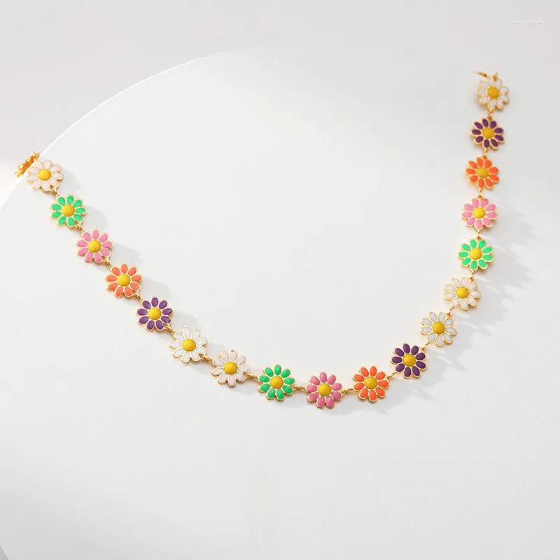 Tour de cou coloré petite marguerite émail collier pour femmes Floral court Style vacances cadeau mode bijoux accessoires CN005