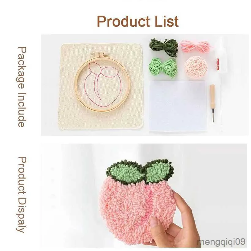 Produtos de estilo chinês Punch Needle Coasters Kits de bordado com fio DIY Tapete floral para iniciantes Tapete de ponto cruz Conjunto de design de gancho R230803