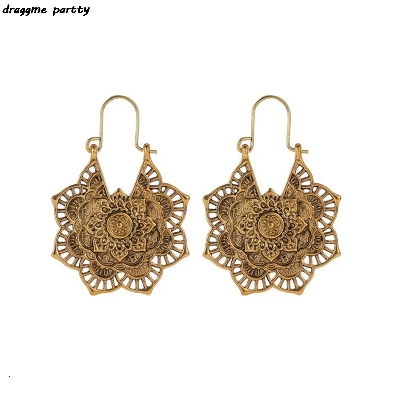 Stud Vintage Mandala Flower Drop Dangle Boucle D'oreille Pour Femmes Fille Tribal Creux Floral Pendentif Boucles D'oreilles Pendientes 230802