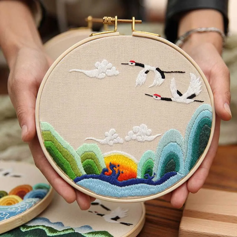 Kinesiska stilprodukter Diy Flower Brodery Cross Stitch Embroidery Hoop Needel Threed Needle Punch Prydnad Hantverk Heminredning