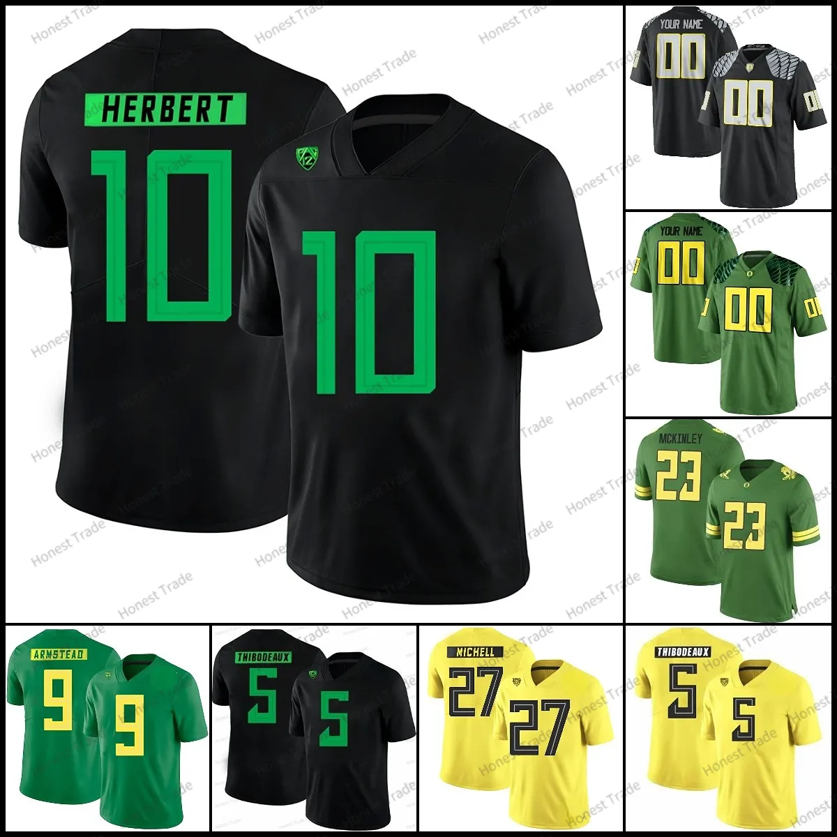 Custom Oregon 10 Justin Herbert voetbalshirt Sewell Johnson III Mitchell Mariota Breeland Williams Happle Holland Armstead Shough Dye Heren Dames Jeugd 150e