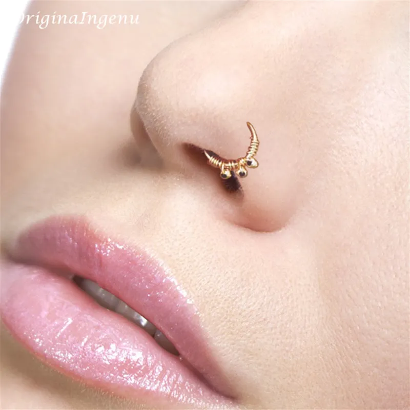 Handmade Gold Labret Lip Piercing Jewelry With Vintage Charm Hoop