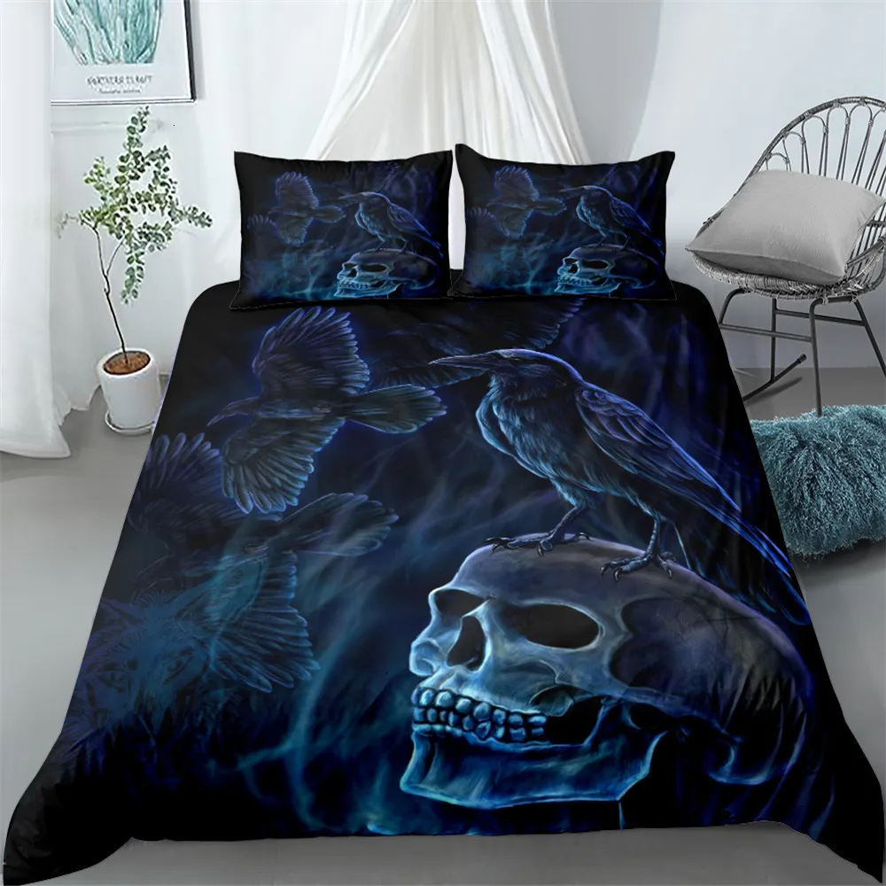 Beddengoed sets Handschildering Crow Skull Set Single Twin Double Queen King Cal Size Beddengoed 230802