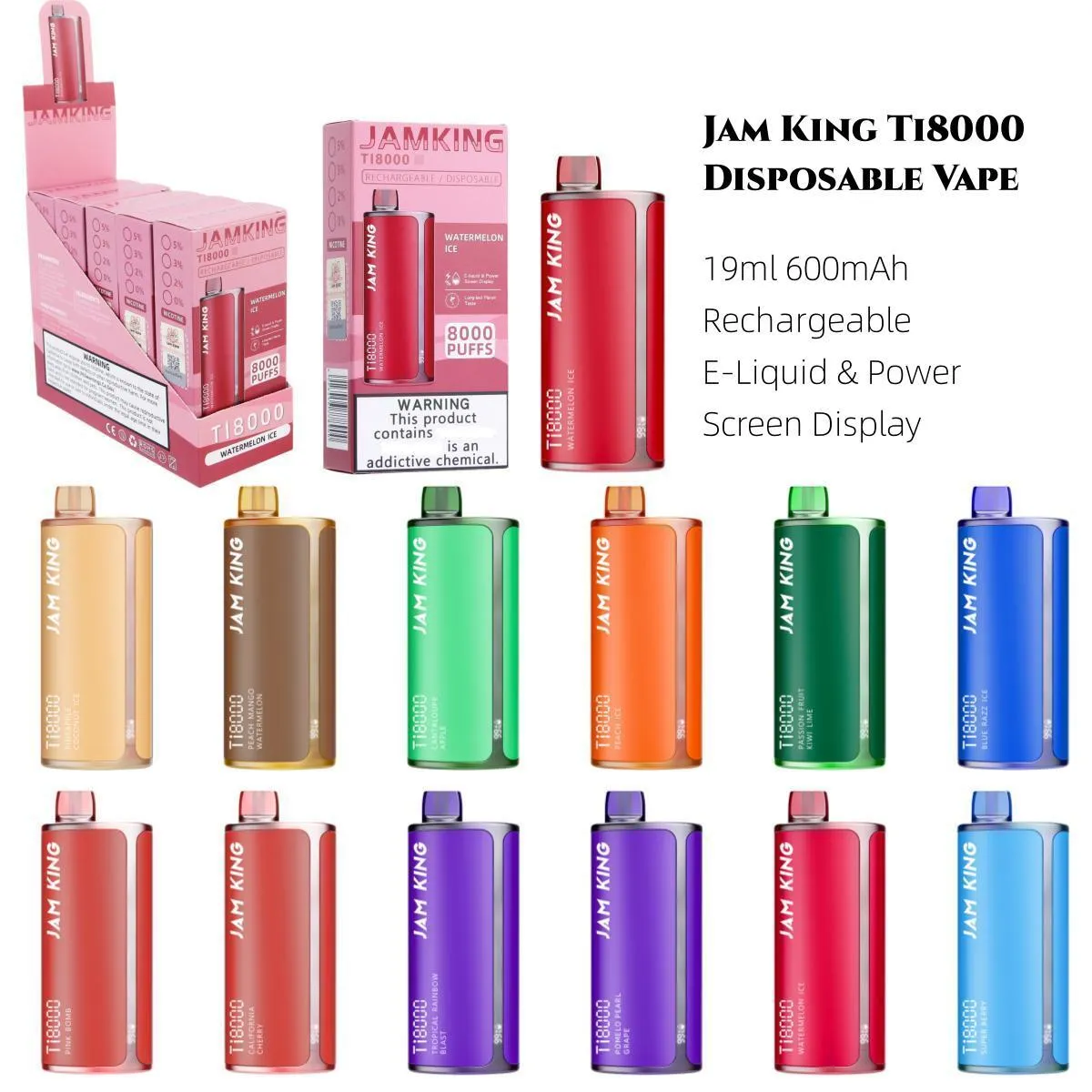 Original Jam King Ti8000 Vape Pen Disposable Cigarette Flavor Puff 9k