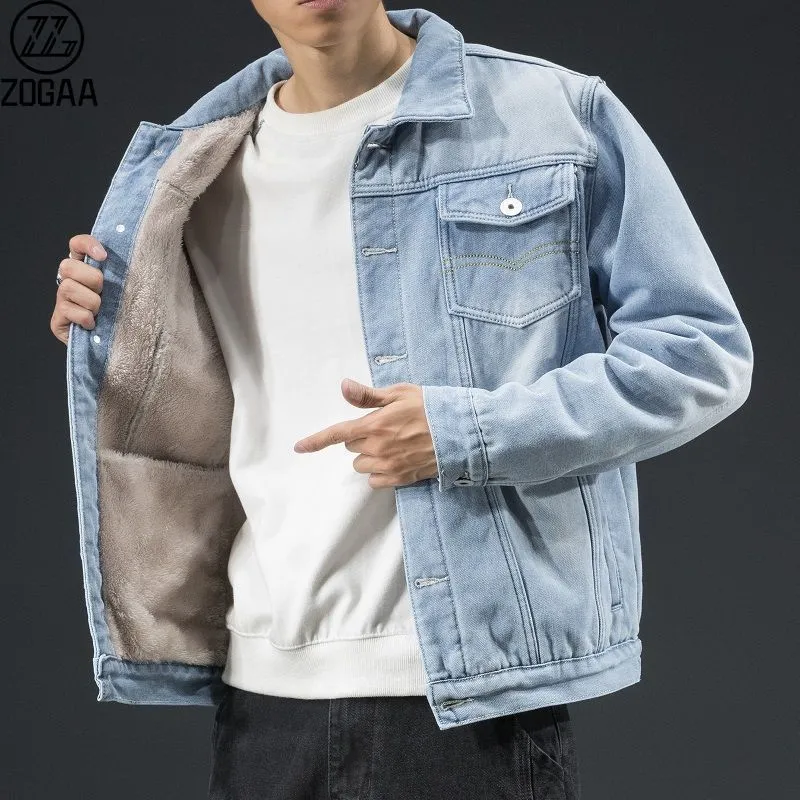 Men's Jackets Men Light Blue Winter Jean Jackets Outerwear Warm Denim Coats Men Large Size Wool Liner Thicker Winter Denim Jackets Size4XL 230803