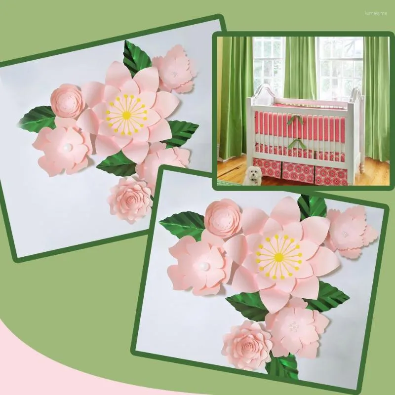 Decoratieve bloemen lichtroze roos doe-het-zelf papier bladeren set voor feest verjaardag achtergronden decoraties baby meisje kinderkamer muur deco ambachten bloemen